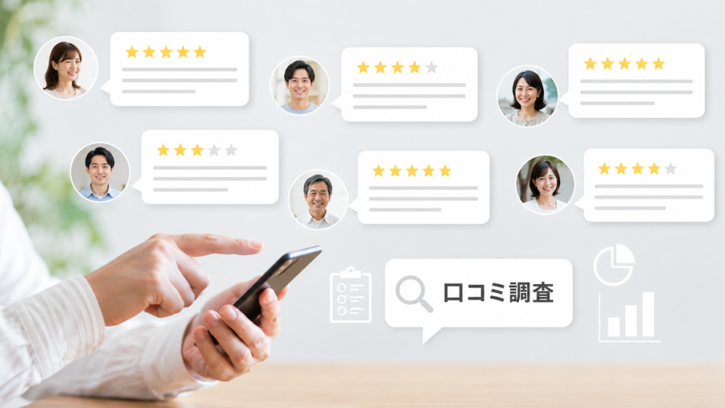 ネット上の口コミを調査している様子