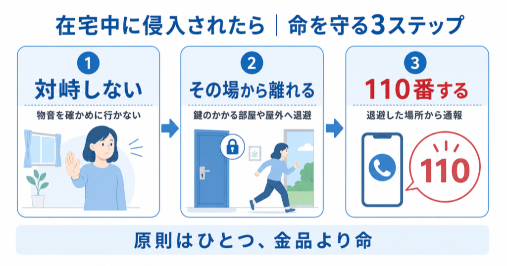 在宅中に侵入された時の命を守る3ステップ